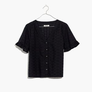 Madewell Eyelet Village Ruffle-Sleeve Shirt Black